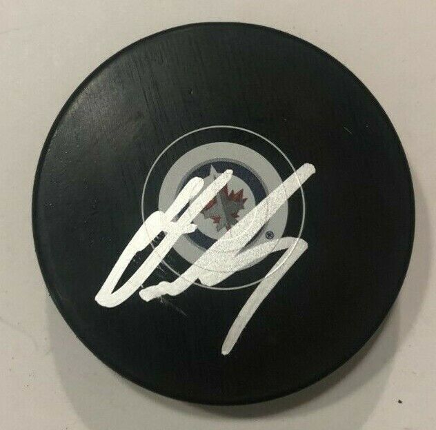 LOGAN STANLEY SIGNED WINNIPEG JETS HOCKEY PUCK W/ CASE COA