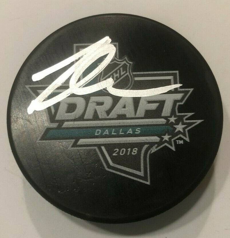 FILIP ZADINA SIGNED 2018 NHL DRAFT HOCKEY PUCK W/ CASE DETROIT RED WINGS COA