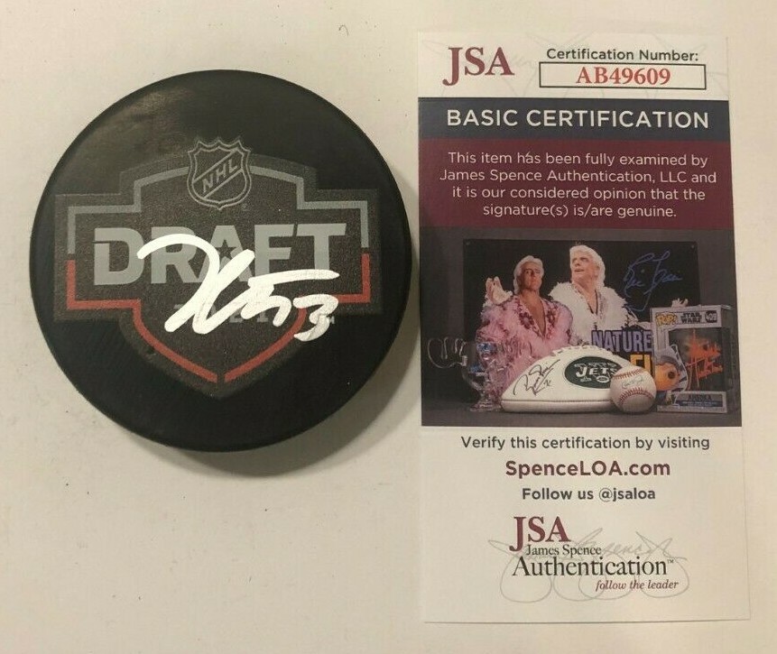 KENT JOHNSON SIGNED 2021 NHL DRAFT HOCKEY PUCK W/ CASE COLUMBUS BLUE JACKETS JSA