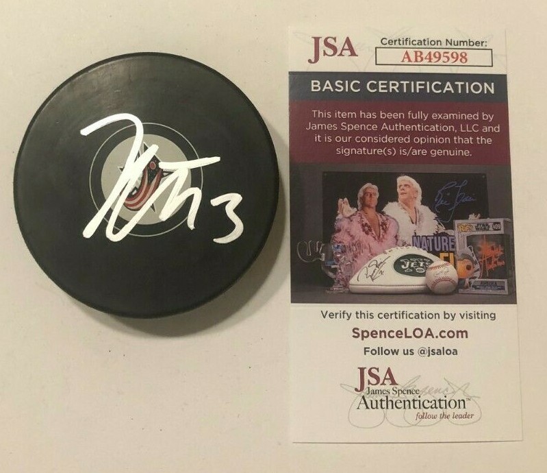 KENT JOHNSON SIGNED COLUMBUS BLUE JACKETS HOCKEY PUCK W/ CASE JSA COA