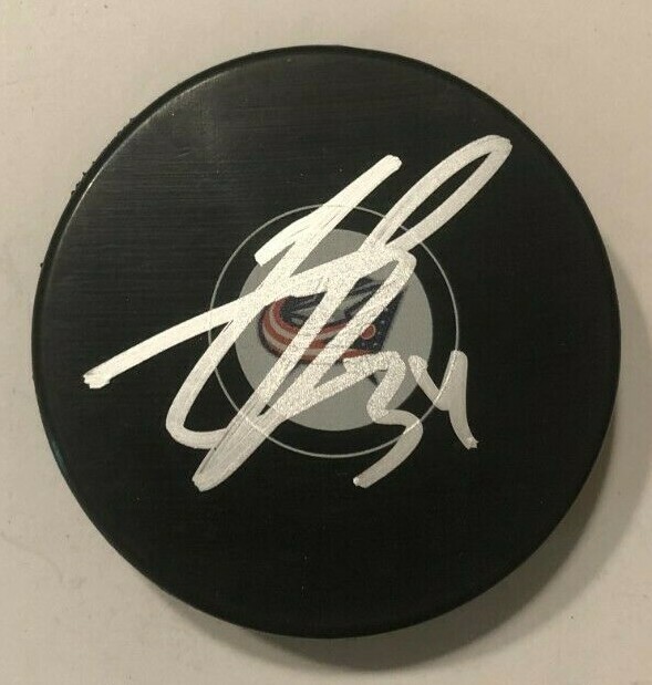 COLE SILLINGER SIGNED COLUMBUS BLUE JACKETS HOCKEY PUCK W/ CASE COA