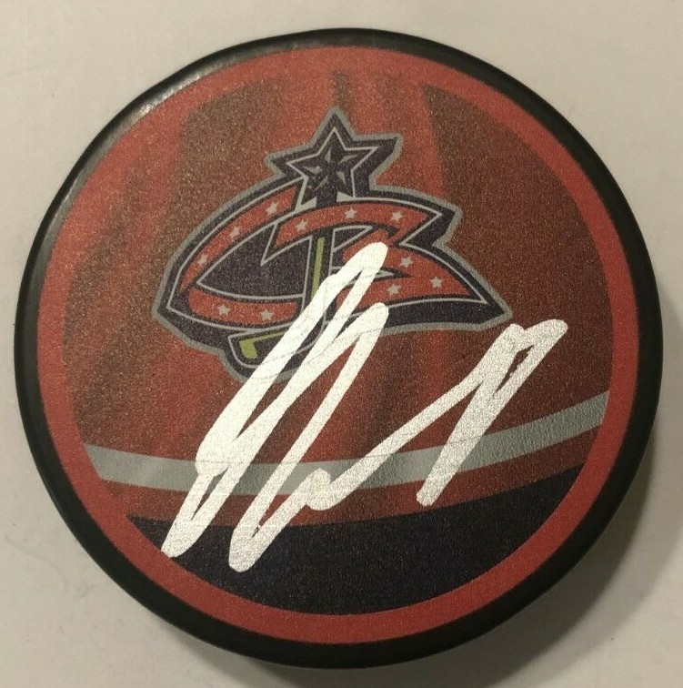 OLIVER BJORKSTRAND SIGNED COLUMBUS BLUE JACKETS HOCKEY PUCK W/ CASE COA