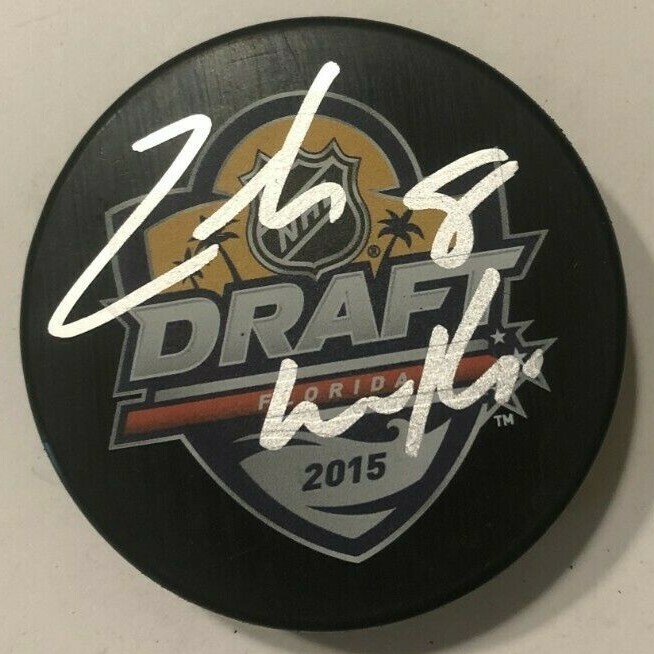 ZACH WERENSKI SIGNED 2015 NHL DRAFT HOCKEY PUCK W CASE COLUMBUS BLUE JACKETS COA