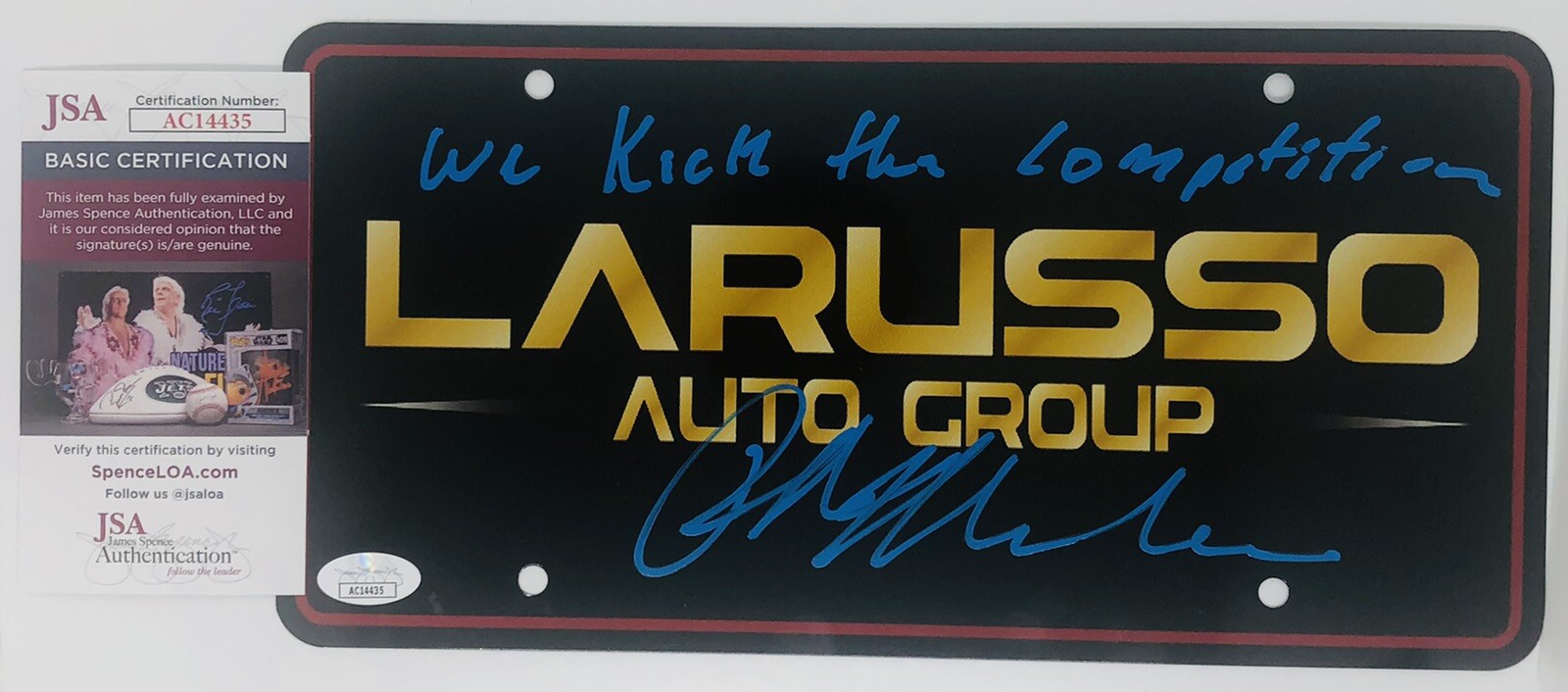 RALPH MACCHIO SIGNED DANIEL LARUSSO AUTO GROUP LICENSE PLATE COBRA KAI JSA COA