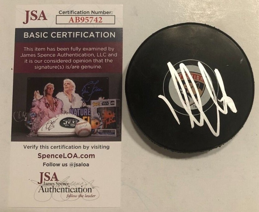ALEKSANDER BARKOV SIGNED FLORIDA PANTHERS HOCKEY PUCK W/ CASE JSA COA