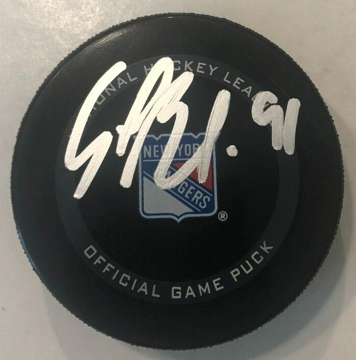 SAMMY BLAIS SIGNED NEW YORK RANGERS OFFICIAL GAME HOCKEY PUCK W/ CASE COA