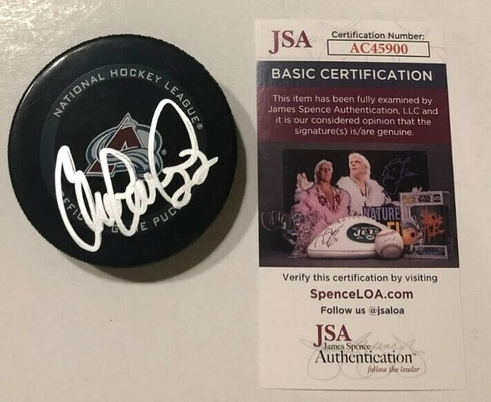 CLAUDE LEMIEUX SIGNED COLORADO AVALANCHE GAME HOCKEY PUCK W/ CASE JSA COA
