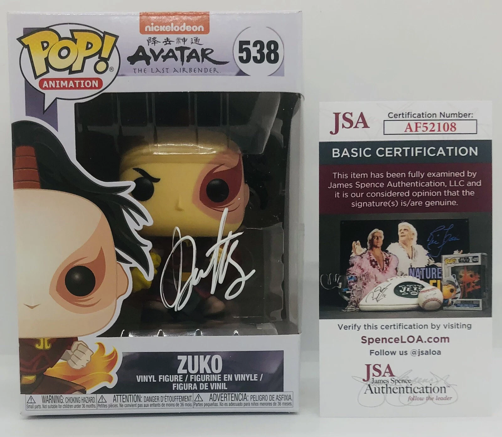 DANTE BASCO SIGNED ZUKO POP FUNKO FIGURE AVATAR THE LAST AIRBENDER PROOF JSA COA