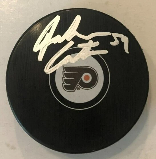 JACKSON CATES SIGNED AUTOGRAPHED PHILADELPHIA FLYERS HOCKEY PUCK W/ CASE COA