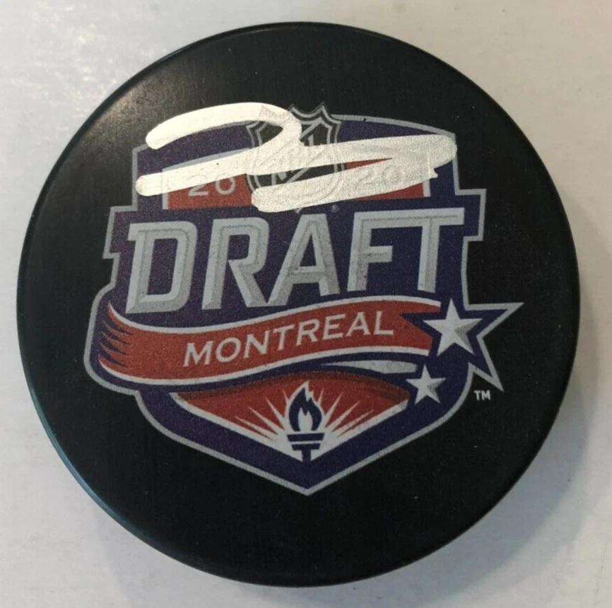 JAKE SANDERSON SIGNED 2020 NHL DRAFT HOCKEY PUCK W/ CASE OTTAWA SENATORS COA