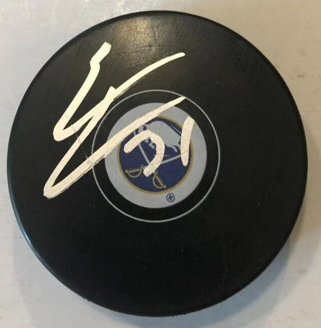 ERIC COMRIE SIGNED AUTOGRAPHED BUFFALO SABRES HOCKEY PUCK W/ CASE COA