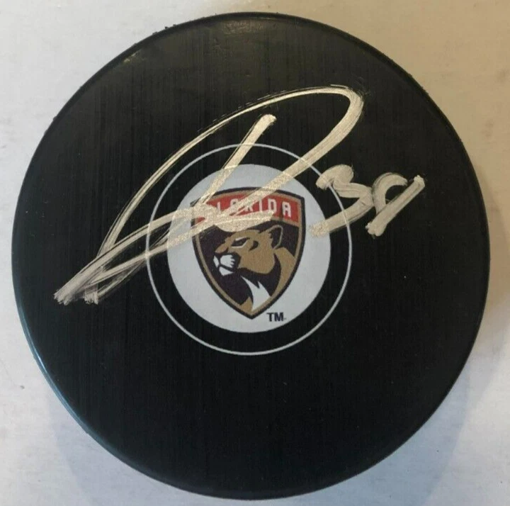 RUDOLFS BALCERS SIGNED AUTOGRAPHED FLORIDA PANTHERS HOCKEY PUCK W/ CASE COA
