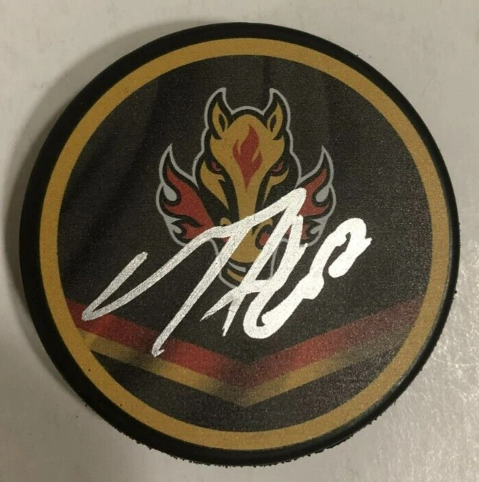 MACKENZIE WEEGAR SIGNED AUTOGRAPHED CALGARY FLAMES HOCKEY PUCK W/ CASE COA