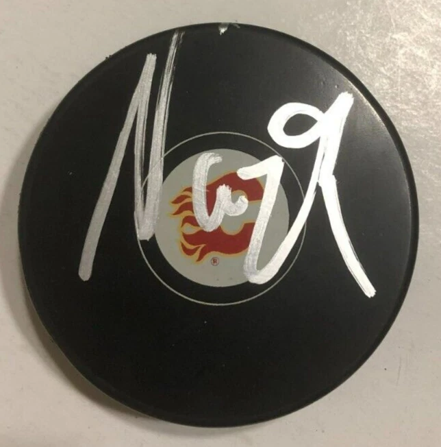 NAZEM KADRI SIGNED AUTOGRAPHED CALGARY FLAMES HOCKEY PUCK W/ CASE COA