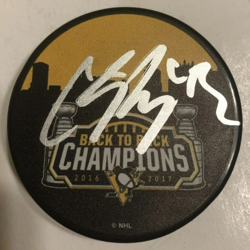 CONOR SHEARY SIGNED PITTSBURGH PENGUINS 2016 2017 STANLEY CUP PUCK W/ CASE COA