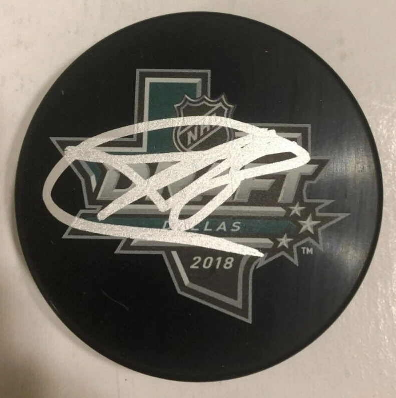 ALEXANDER ALEXEYEV SIGNED 2018 NHL DRAFT PUCK W/ CASE WASHINGTON CAPITALS COA