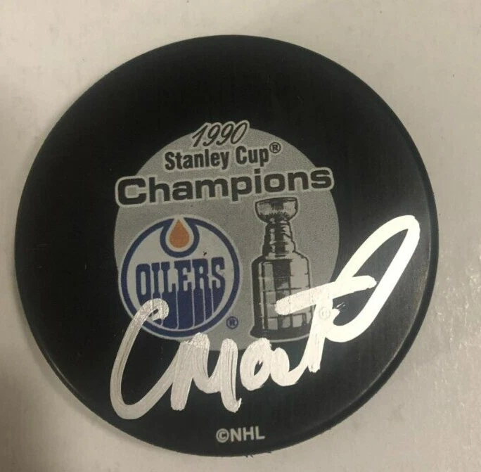 CRAIG MACTAVISH SIGNED EDMONTON OILERS 1990 STANLEY CUP HOCKEY PUCK W/ CASE COA
