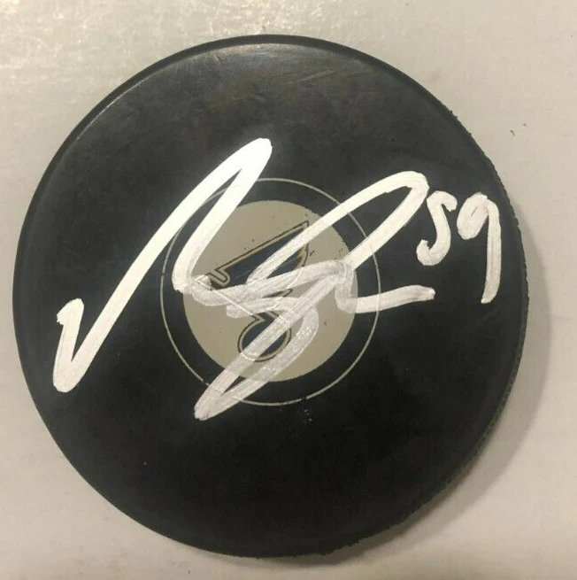 NIKITA ALEXANDROV SIGNED AUTOGRAPHED ST LOUIS BLUES HOCKEY PUCK W/ CASE COA