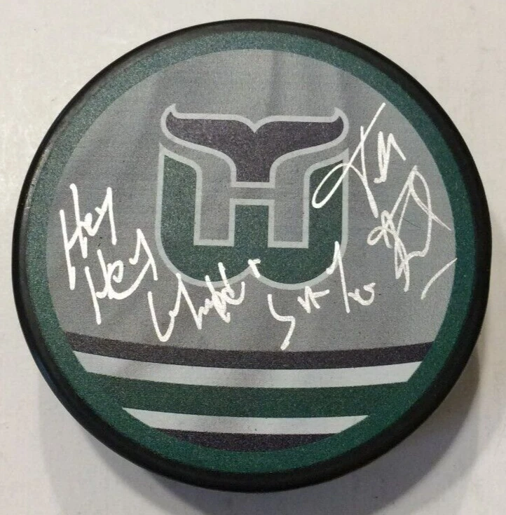 JOHN FORSLUND SIGNED HARTFORD WHALERS HOCKEY PUCK CAROLINA HURRICANES W CASE COA