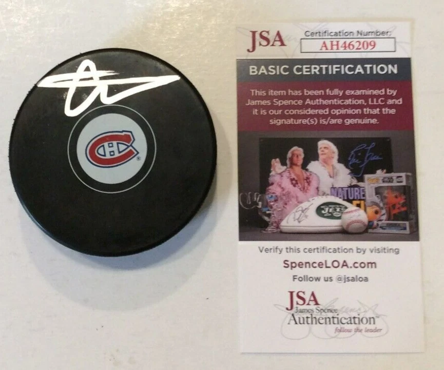 ARBER XHEKAJ SIGNED MONTREAL CANADIENS HOCKEY PUCK W/ CASE JSA COA
