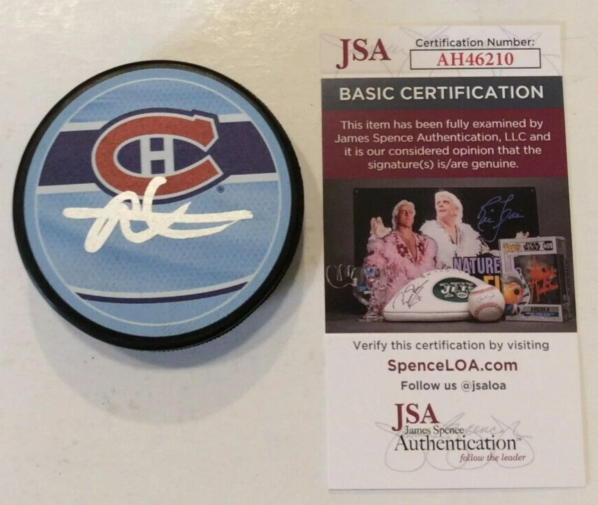 ARBER XHEKAJ SIGNED MONTREAL CANADIENS REVERSE RETRO HOCKEY PUCK W/ CASE JSA COA