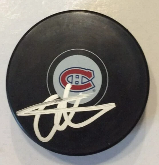 ARBER XHEKAJ SIGNED MONTREAL CANADIENS HOCKEY PUCK W/ CASE COA