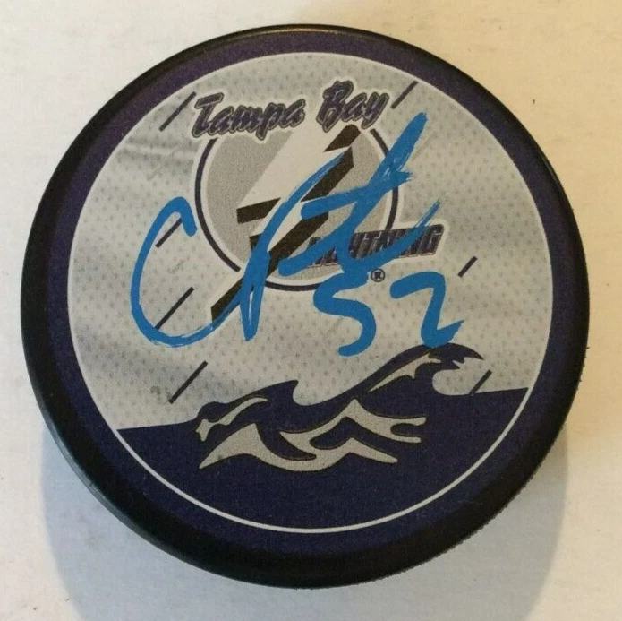 CAL FOOTE SIGNED TAMPA BAY LIGHTNING REVERSE RETRO HOCKEY PUCK W/ CASE COA