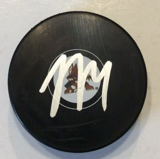 JJ MOSER SIGNED ARIZONA COYOTES HOCKEY PUCK W/ CASE COA