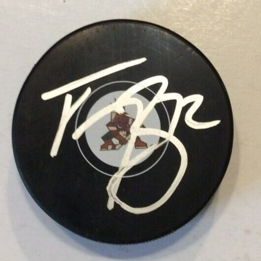 TRAVIS BOYD SIGNED ARIZONA COYOTES HOCKEY PUCK W/ CASE COA