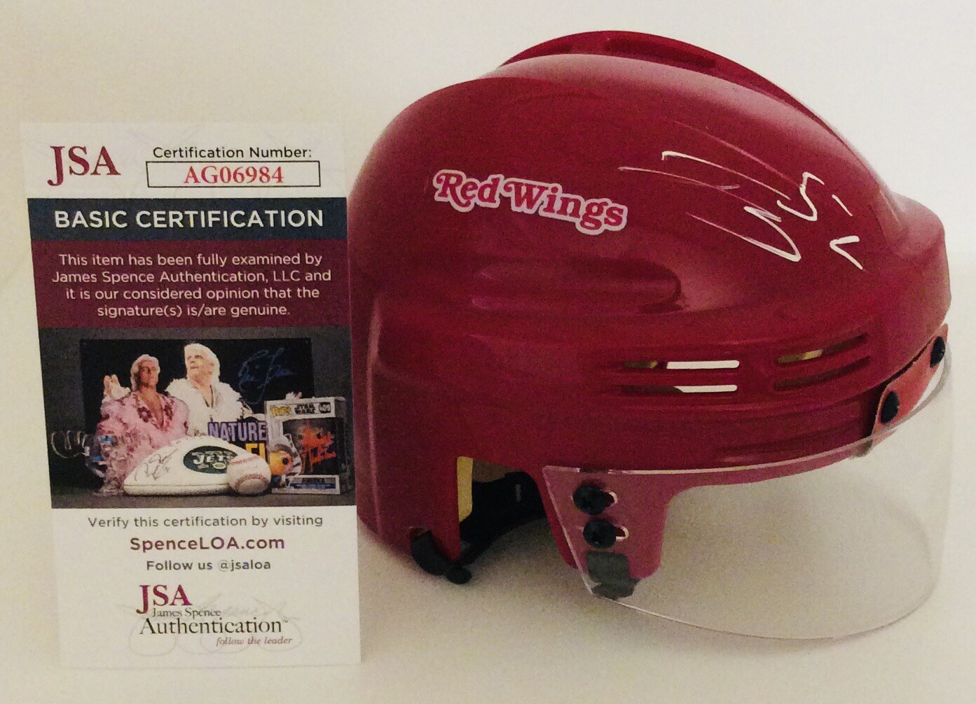JONATAN BERGGREN SIGNED DETROIT RED WINGS HOCKEY MINI HELMET JSA COA