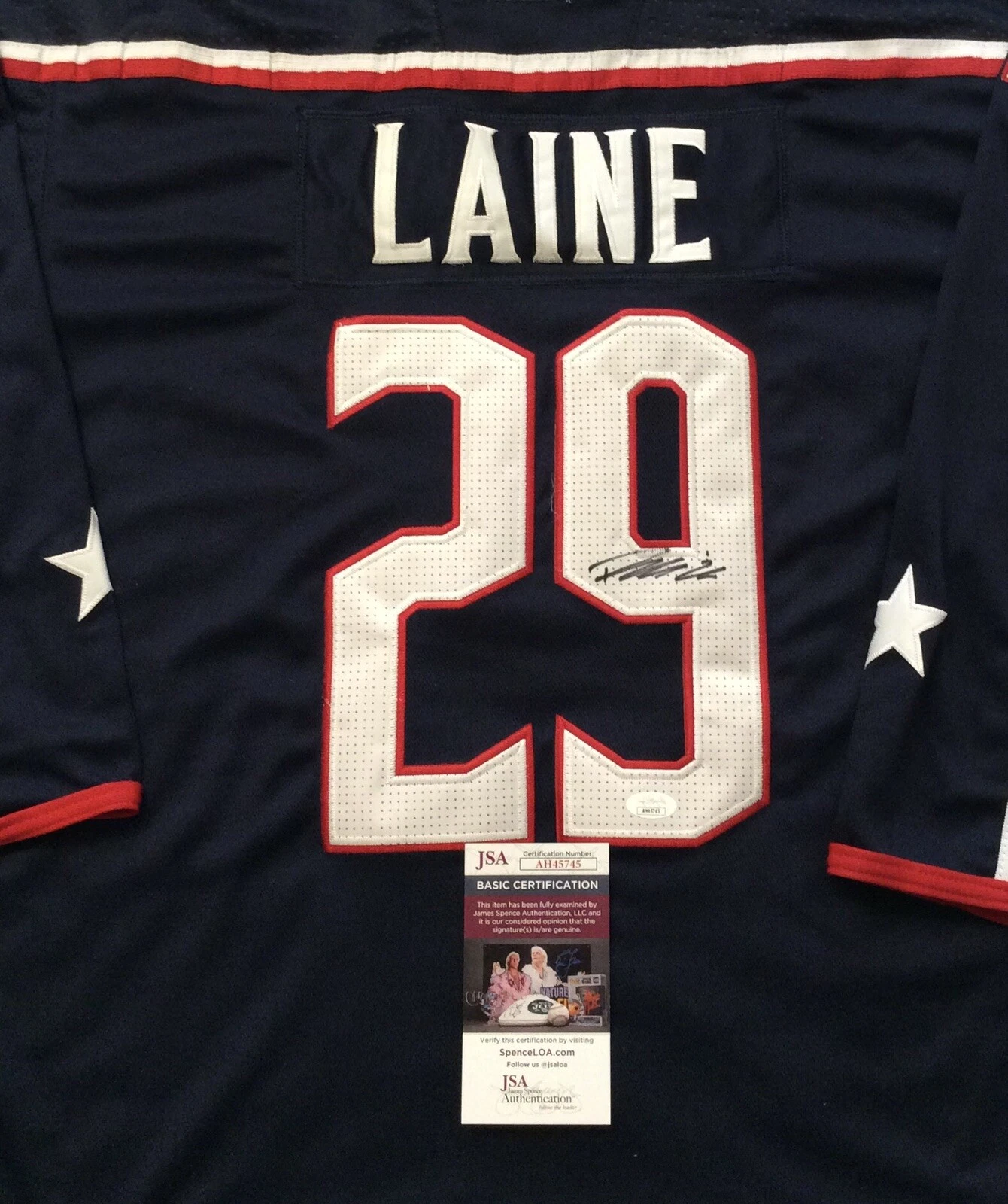 PATRIK LAINE SIGNED COLUMBUS BLUE JACKETS HOCKEY JERSEY JSA COA