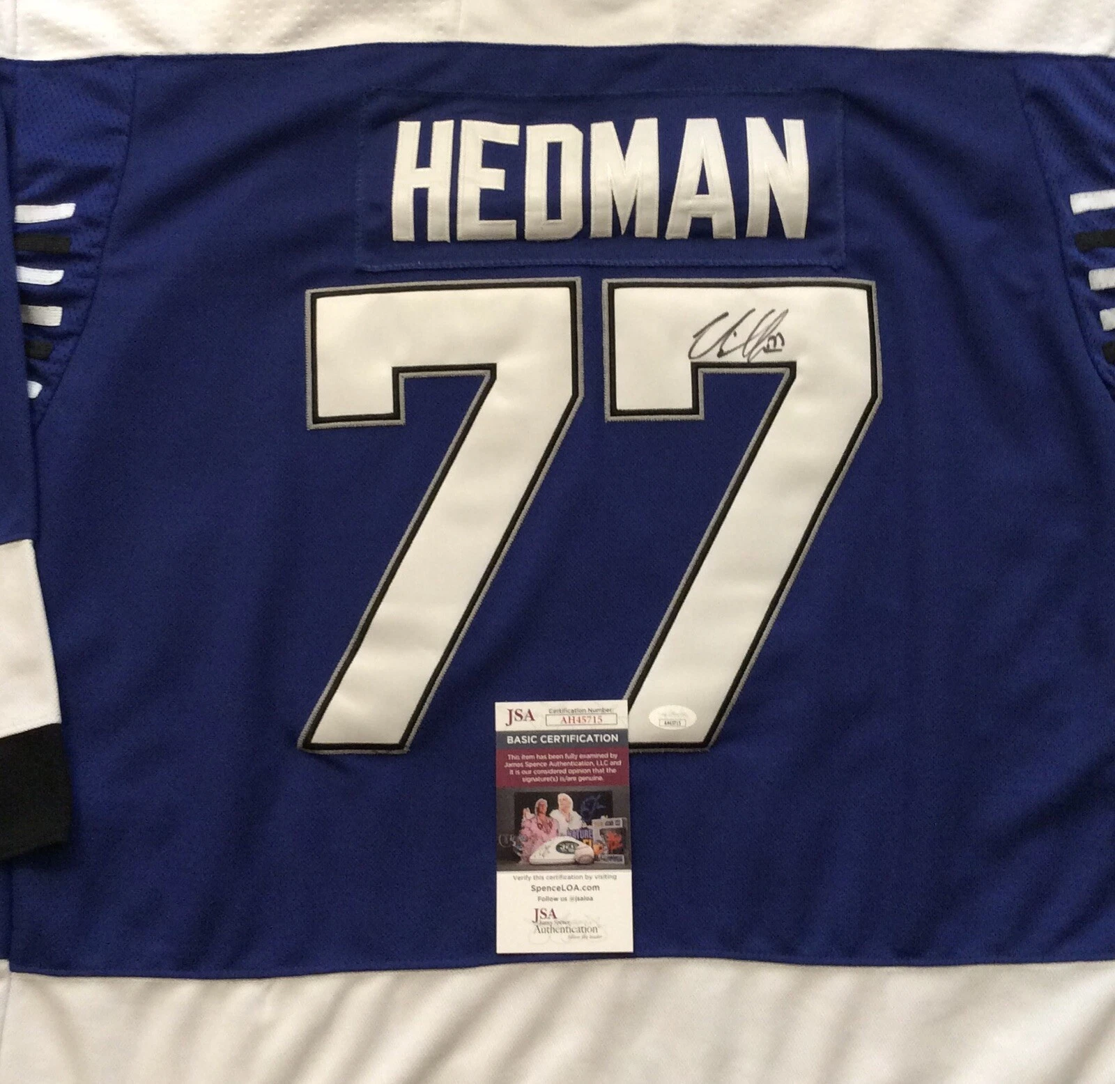 VICTOR HEDMAN SIGNED TAMPA BAY LIGHTNING HOCKEY JERSEY JSA COA