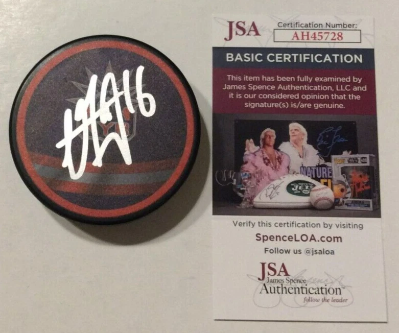 VINCENT TROCHECK SIGNED NEW YORK RANGERS HOCKEY PUCK W/ CASE JSA COA