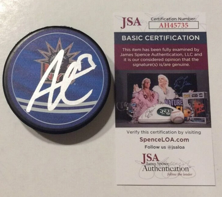 ALEXIS LAFRENIERE SIGNED NEW YORK RANGERS HOCKEY PUCK W/ CASE JSA COA