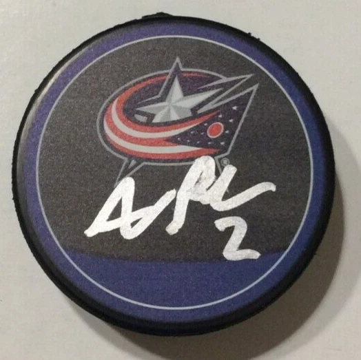 ANDREW PEEKE SIGNED COLUMBUS BLUE JACKETS HOCKEY PUCK W/ CASE COA