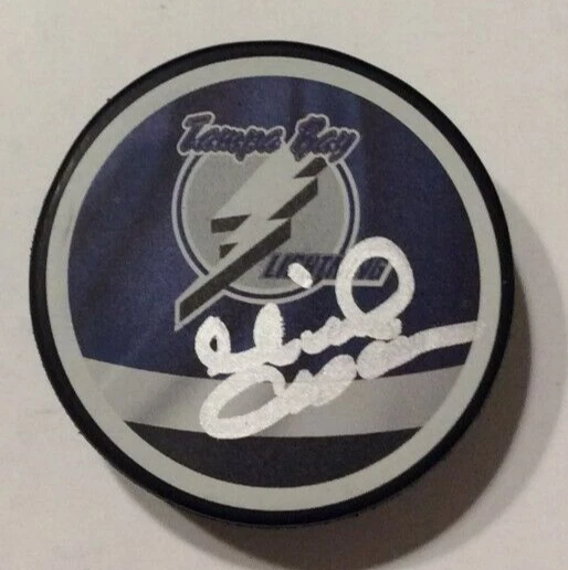 MIKAEL ANDERSSON SIGNED TAMPA BAY LIGHTNING HOCKEY PUCK W/ CASE COA
