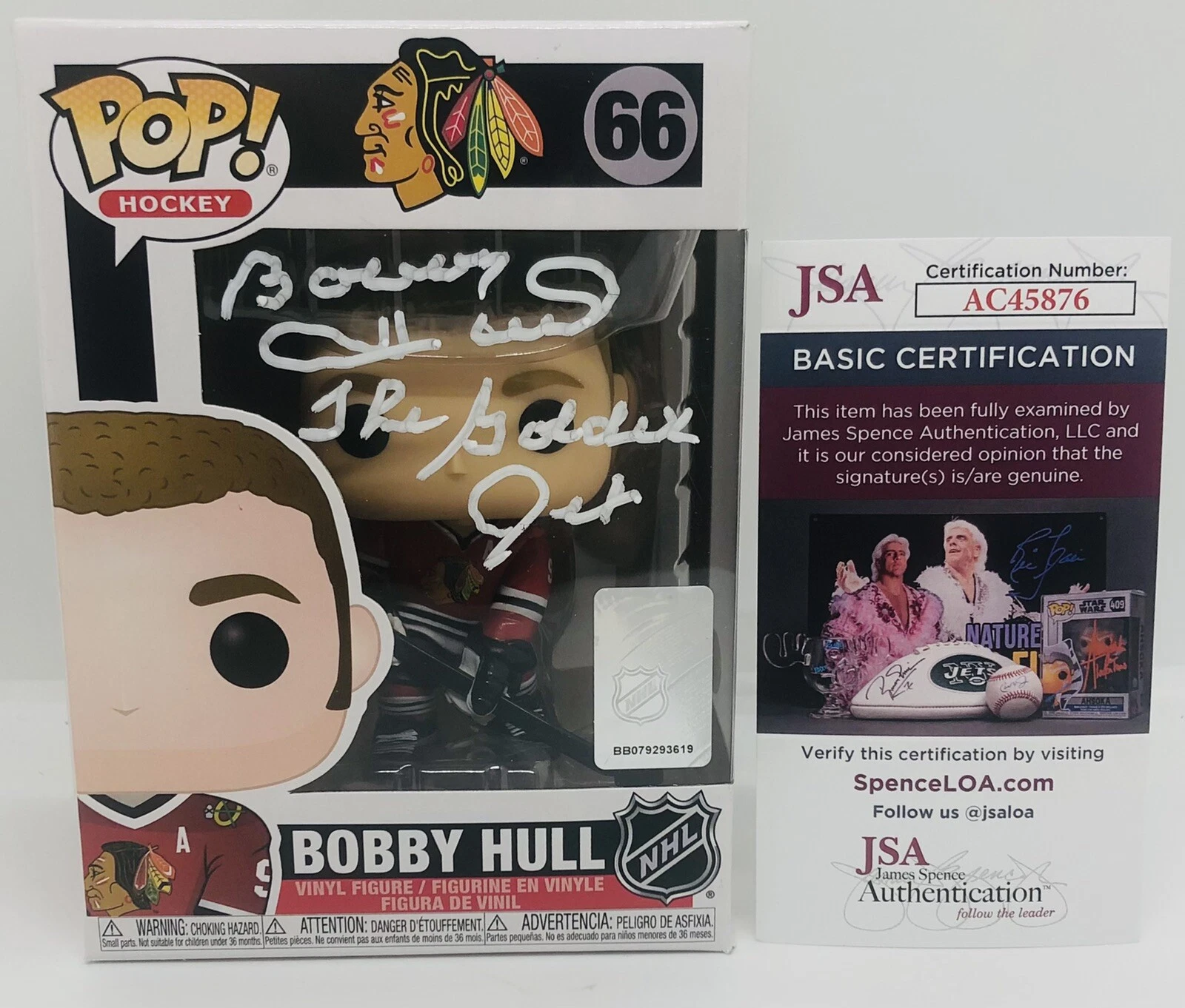 BOBBY HULL SIGNED NHL LEGENDS POP FUNKO FIGURE CHICAGO BLACKHAWKS JSA COA