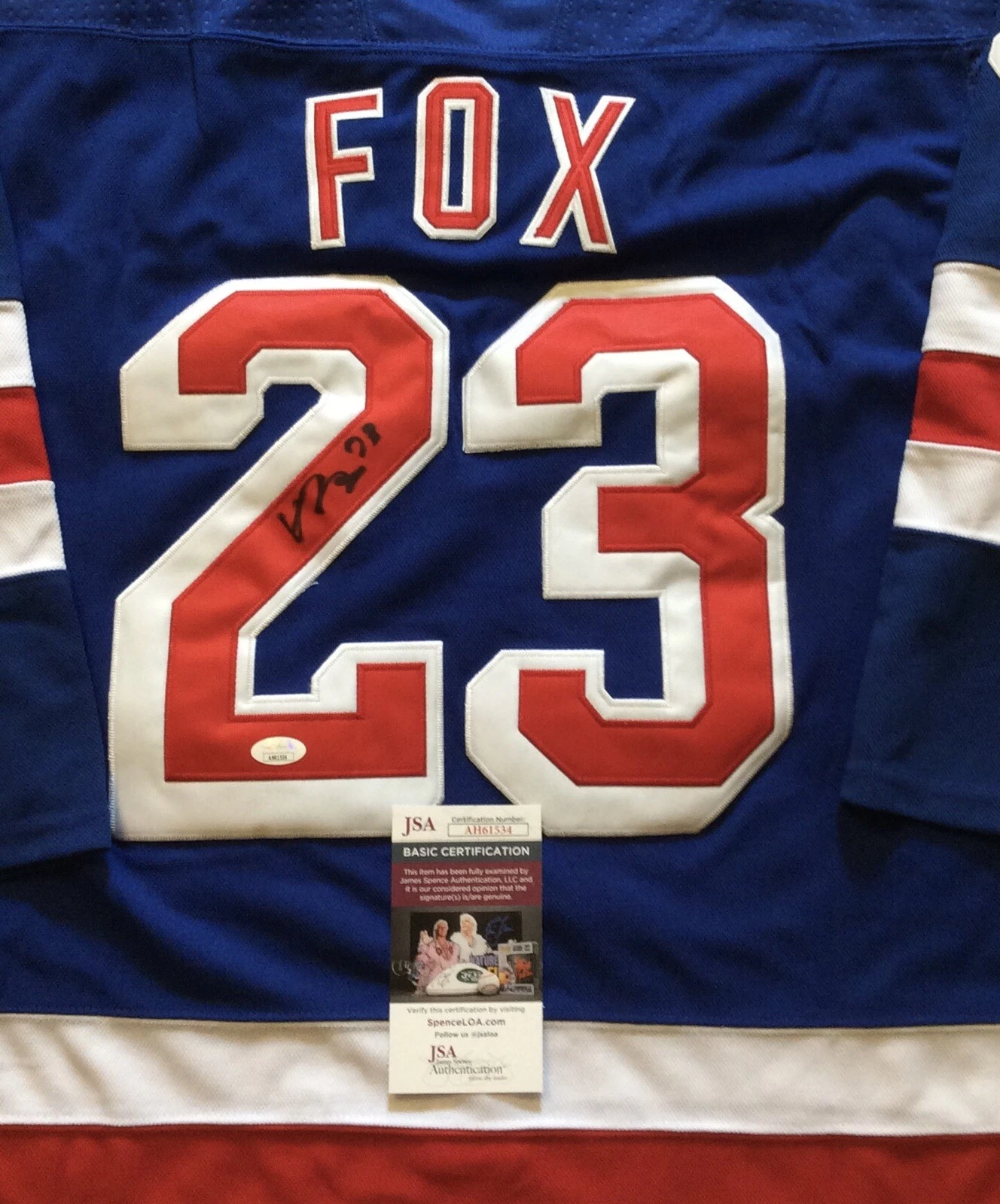ADAM FOX SIGNED NEW YORK RANGERS HOCKEY JERSEY JSA COA