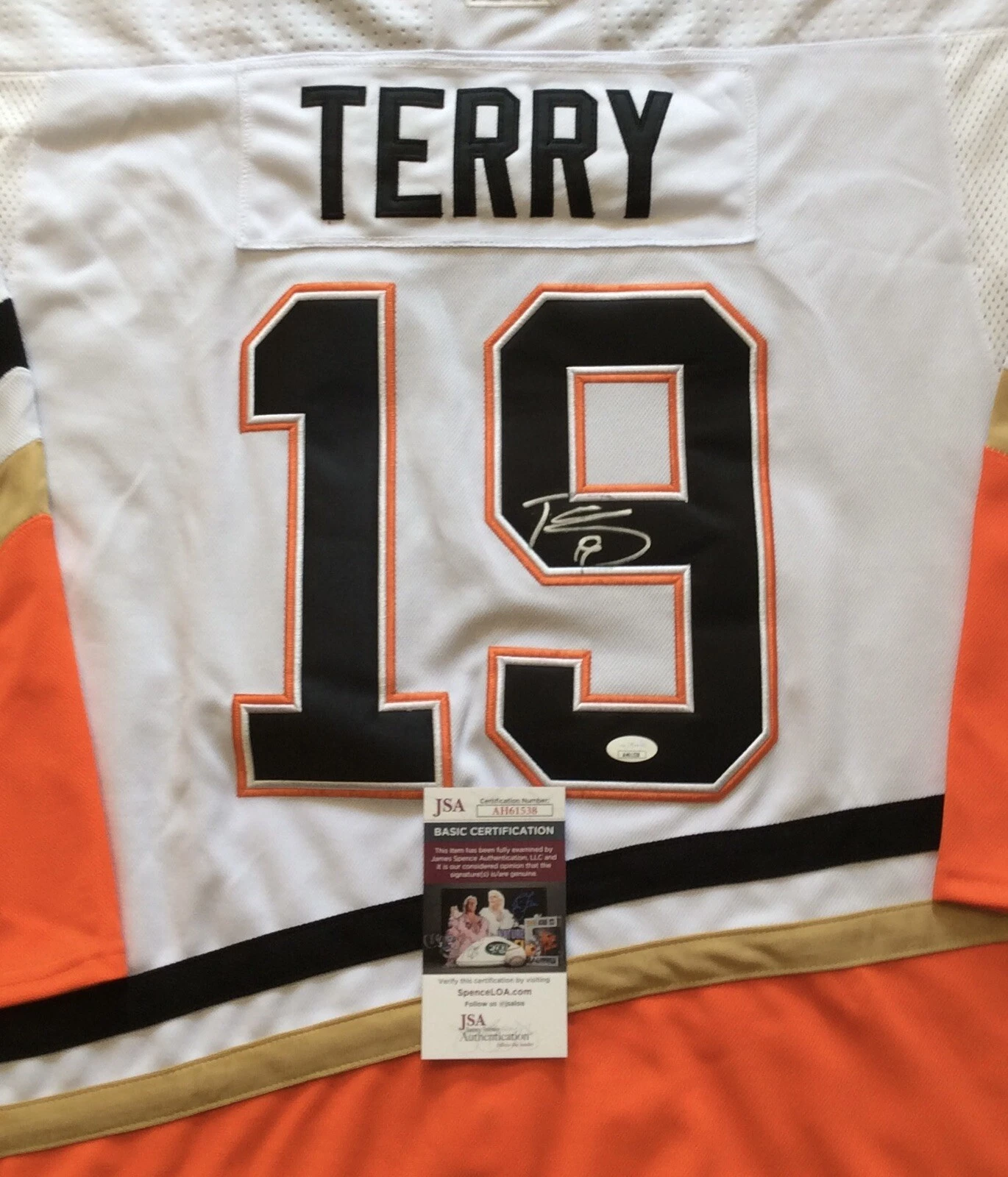 TROY TERRY SIGNED ANAHEIM DUCKS HOCKEY JERSEY JSA COA