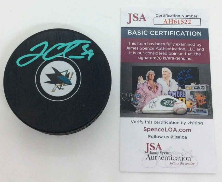 LOGAN COUTURE SIGNED SAN JOSE SHARKS HOCKEY PUCK W/ CASE JSA COA