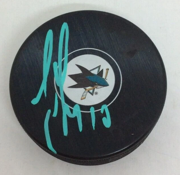 EVGENY SVECHNIKOV SIGNED AUTOGRAPHED SAN JOSE SHARKS HOCKEY PUCK W/ CASE COA