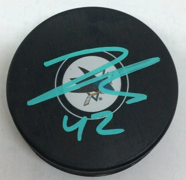 JONAH GADJOVICH SIGNED AUTOGRAPHED SAN JOSE SHARKS HOCKEY PUCK W/ CASE COA