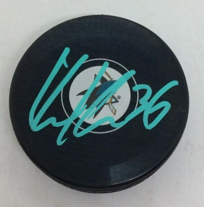 KAAPO KAHKONEN SIGNED AUTOGRAPHED SAN JOSE SHARKS HOCKEY PUCK W/ CASE COA