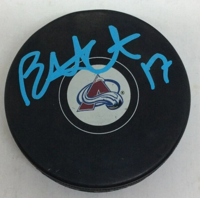 BRAD HUNT SIGNED AUTOGRAPHED COLORADO AVALANCHE HOCKEY PUCK W CASE COA