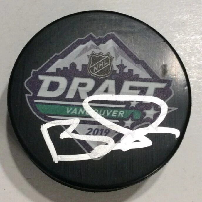 TOBIAS BJORNFOT SIGNED 2019 NHL DRAFT HOCKEY PUCK W/ CASE LOS ANGELES KINGS COA