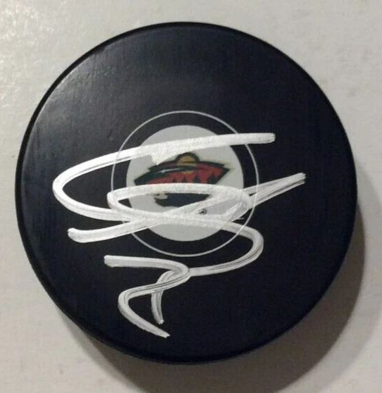 CALEN ADDISON SIGNED AUTOGRAPHED MINNESOTA WILD HOCKEY PUCK W/ CASE COA