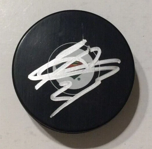 CALEN ADDISON SIGNED AUTOGRAPHED MINNESOTA WILD HOCKEY PUCK W/ CASE COA