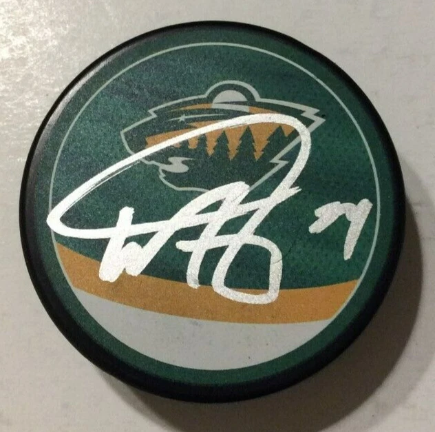 MATT DUMBA SIGNED AUTOGRAPHED MINNESOTA WILD HOCKEY PUCK W/ CASE COA