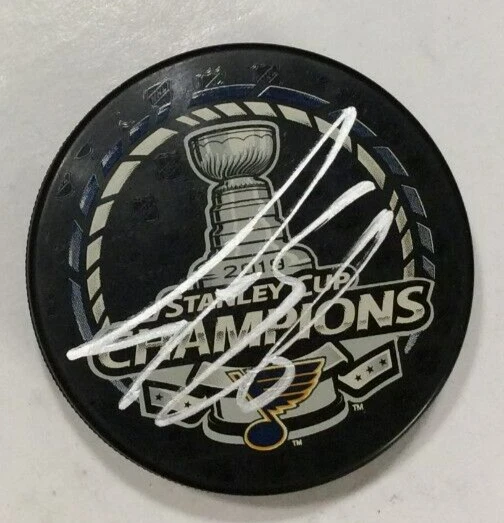 JOEL EDMUNDSON SIGNED ST LOUIS BLUES 2019 STANLEY CUP HOCKEY PUCK W/ CASE COA