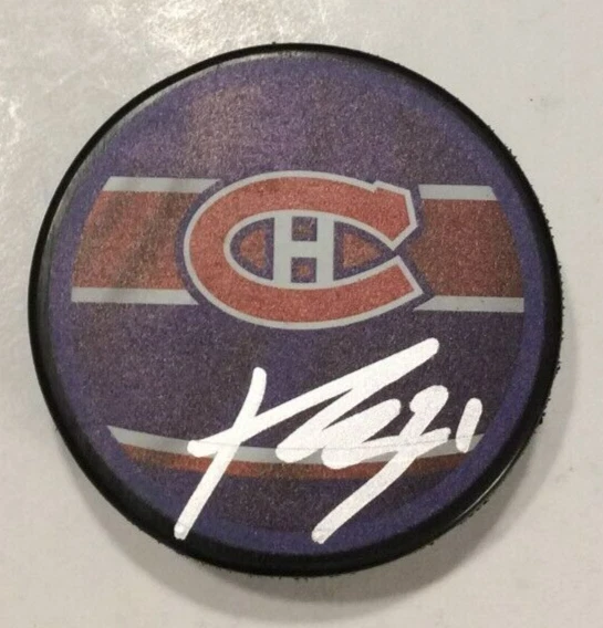 KAIDEN GUHLE SIGNED MONTREAL CANADIENS HOCKEY PUCK W/ CASE COA
